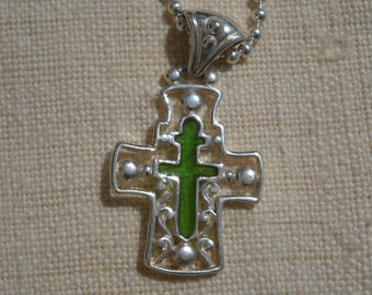 Colar de prata esterlina 1990 com cruz Lorena