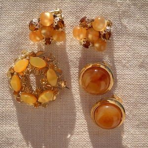 Gold Plated Set Earrings and Brooch - 1960