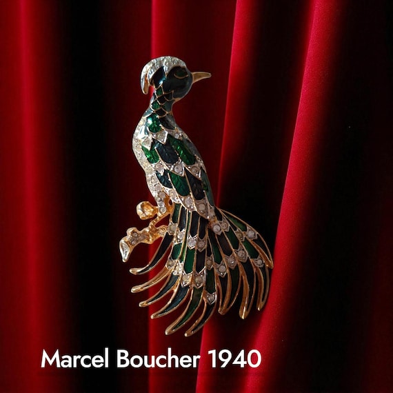 Large Gold Plated Enamel Bird of Paradise Brooch 1940 Marcel - Main Image