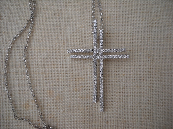 Necklace with Cross studded with zircons - 925 Sterling Silver - Made in Italy 90's