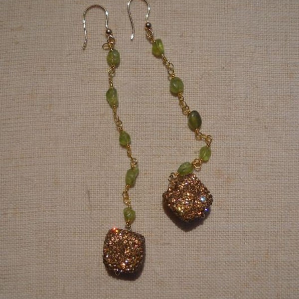 Long Earrings, 925 Sterling Silver (gold plated) and citrines - Made in Italy 1990
