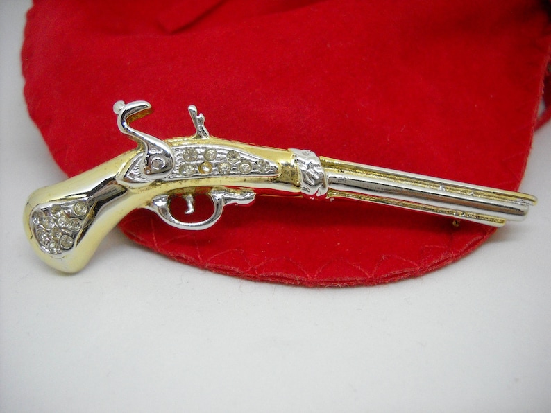 Brooch Sterling Silver and Rhinestones Rifle Reproduction Etsy
