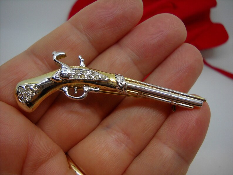 Brooch Sterling Silver and Rhinestones Rifle Reproduction Etsy