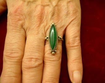 70's Ring - Silver and Jade imitation - USA 8