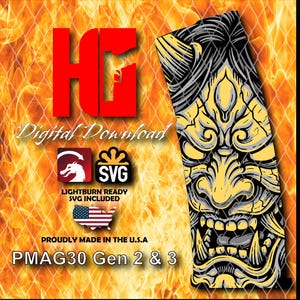 Oni Wrath PMAG Engraving Design | LightBurn File | Samurai Demon Mask Wrap | Tactical Laser Engraving Digital Download