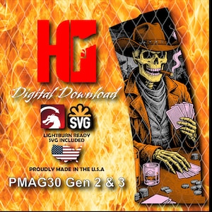 Dead Man’s Hand PMAG Design | Skull Cowboy Poker Engraving | Multi-Layer LightBurn File | Fiber Laser Digital Download