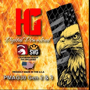 Diseño PMAG Freedom II / Águila patriótica y bandera estadounidense / Archivo LightBurn multicapa / Descarga digital por láser de fibra
