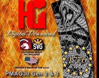 1776 Rattlesnake PMAG Design | Color-Layer LightBurn File | Fiber Laser Engraving | Digital Download