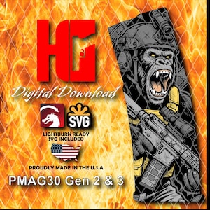 Tactical Gorilla PMAG Design | Multi-Layer LightBurn File | Warrior Ape Engraving Digital Download | Fiber Laser Ready