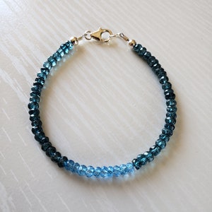 AAA+ London Blue, Swiss Blue Topaz Bracelet | 925, 14K Gold or Rose Gold Filled | Faceted Rondelle | Dainty | November Birthstone