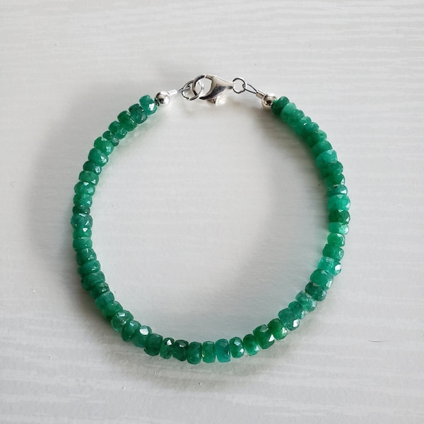 AAAA+ Natural Zambian Emerald Bracelet | Faceted, Rondelle| Precious Gemstone | 925, 14K Gold or Rose Gold Filled | May Birthstone