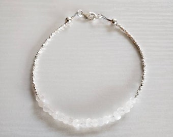 AAA+ Moonstone, Hill Tribe Silver Bracelet | 925 Clasp & Findings | June Birthstone | Minimalist, Dainty