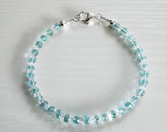 Blue Apatite Herkimer Diamond Bracelet: Dainty 925 Silver
