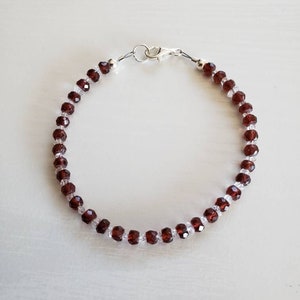 AAA+ Mozambique Garnet, Herkimer Diamond Bracelet | 925, 14K Gold or Rose Gold Filled | January, April Birthstones | Gift Boxed
