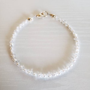 AAA Pearl, Herkimer Diamond Bracelet | 925, 14K Gold or Rose Gold Filled | April, June Birthstone | Bridal Jewelry, Wedding Jewelry
