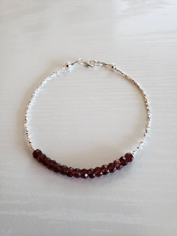 AAA+ Mozambique Garnet, Hill Tribe Silver Bracelet | January Birthstone | Gift Boxed