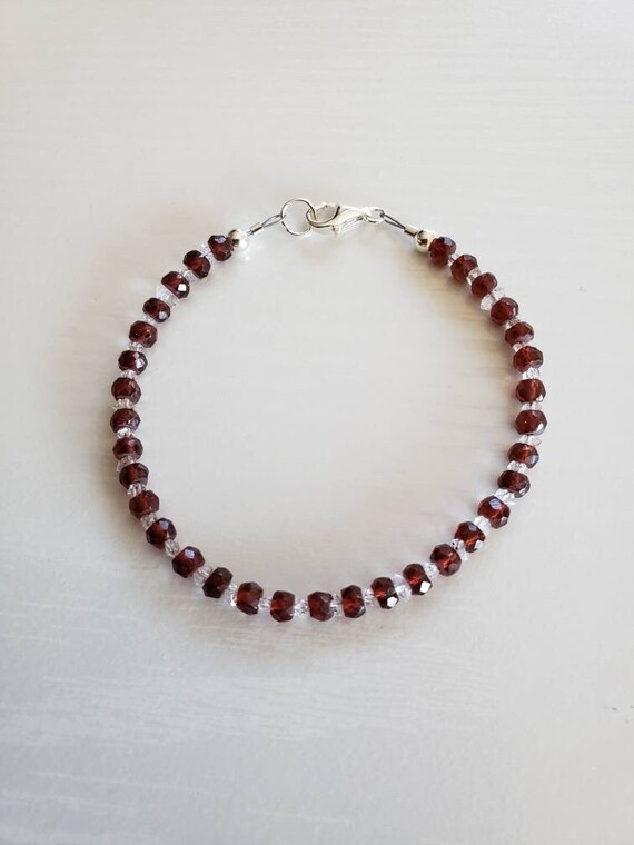 AAA+ Mozambique Garnet, Herkimer Diamond Bracelet | 925, 14K Gold or Rose Gold Filled | January, April Birthstones | Gift Boxed