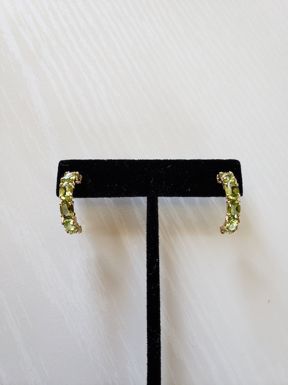 14K Yellow Gold Peridot Earrings | Half Hoop Style Earrings | Oval Peridot Earrings | Estate Jewelry | Vintage Jewelry | August Birthstone