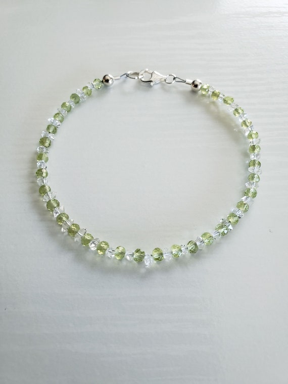 AAA Natural Peridot, Herkimer Diamond Bracelet | 925, 14K Gold Fill or Rose Gold Fill Options | August Birthstone | Gift Boxed