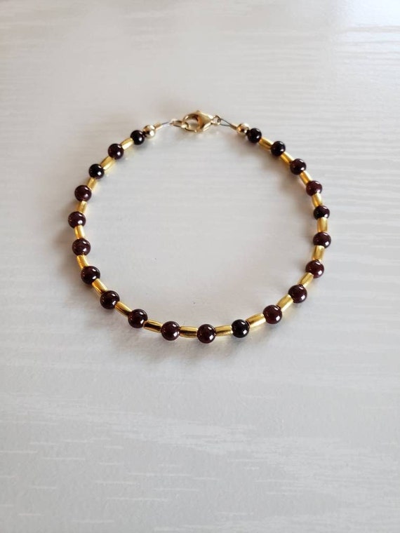 AAA Garnet, Hill Tribe 24K Gold Vermeil Bracelet | Rice Tube Beads | 14K Gold Filled Clasp & Findings | January Birthstone | Made To Order