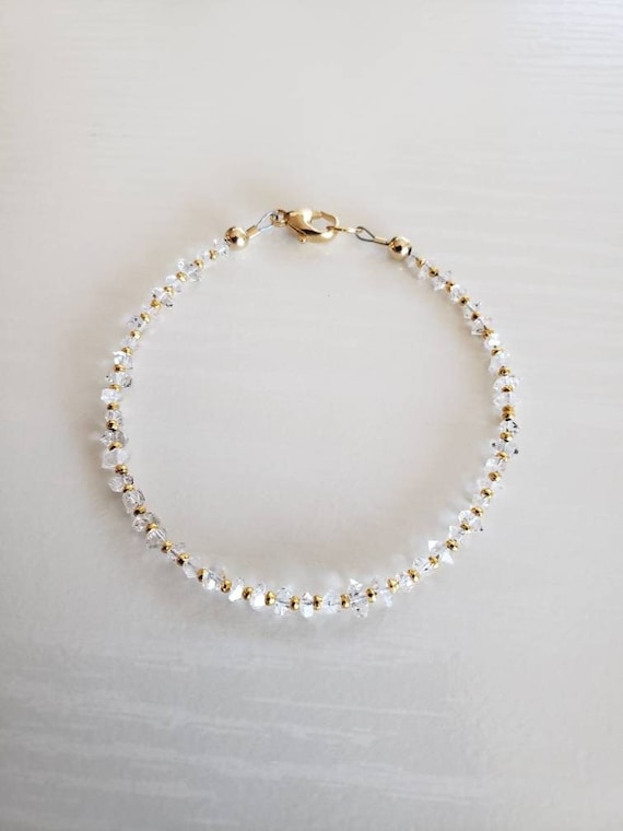 AAA Herkimer Diamond, 24K Hill Tribe Gold Vermeil Bracelet | 14K Gold Filled Clasp & Findings | April Birthstone | Made To Order