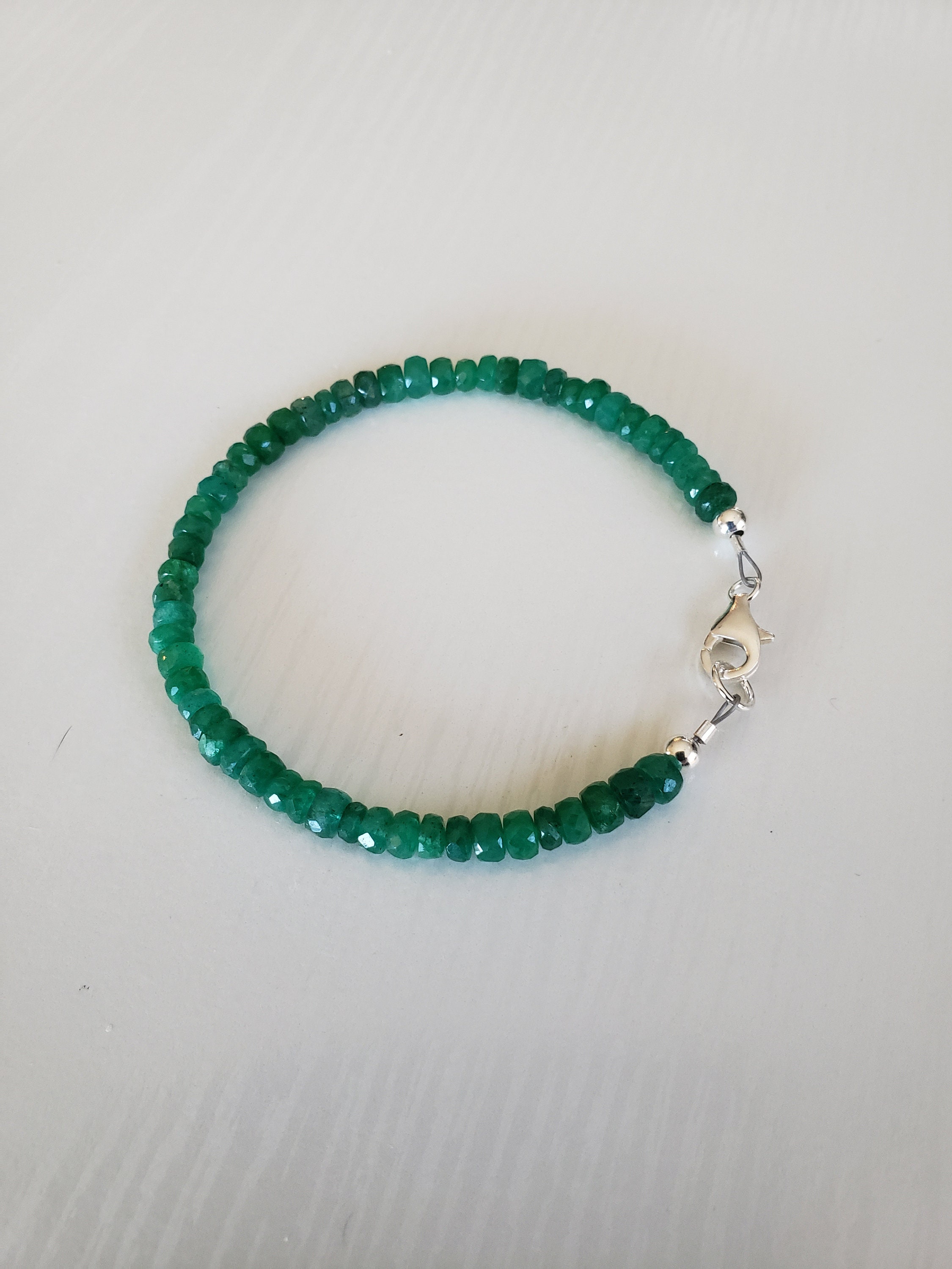 AAAA+ Zambian Emerald Bracelet: Faceted Rondelle Gemstone, 14K Gold ...
