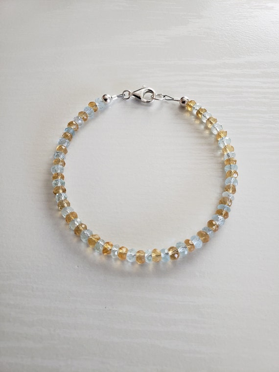 AAA Aquamarine, Citrine Bracelet | Options of 925, 14K Gold or Rose Gold Fill | March, November Birthstone | Minimalist, Dainty | Gift Boxed