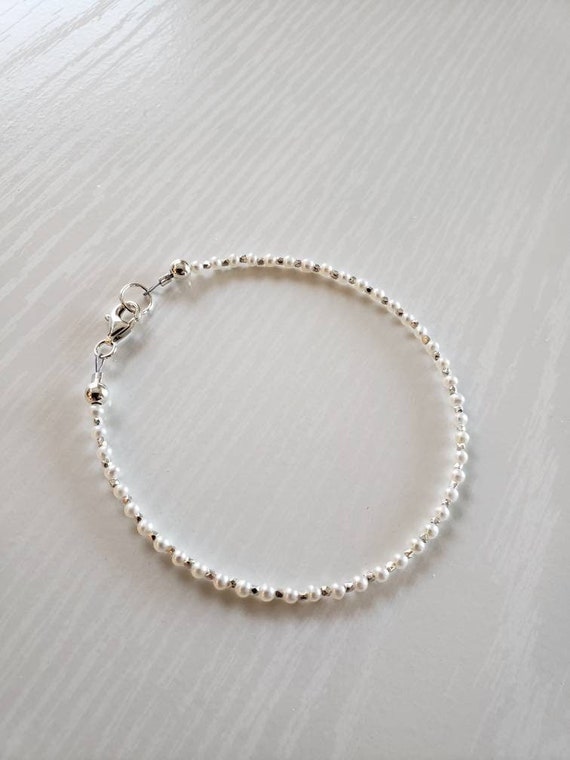 AAA+ Pearl, Hill Tribe Silver Bracelet | Minimalist, Dainty | Bridal Jewelry | Wedding Jewelry | June Birthstone | Gift Boxed