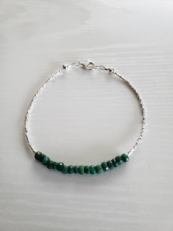 AAA+ Emerald, Hill Tribe Silver Bracelet | 925 Clasp & Findings | Precious Gemstone | Minimalist, Dainty | May Birthstone | Gift Boxed