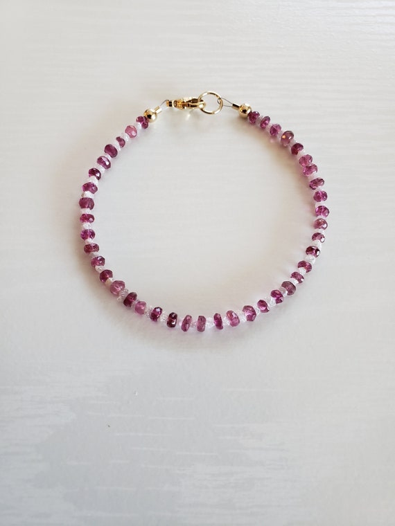 AAA+ Pink Tourmaline, White Diamond Bracelet | 925, 14K Gold or Rose Gold Fill Option | April, October Birthstone | Gift Boxed