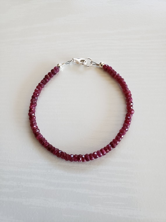 AAA++ Natural Ruby Bracelet | Faceted Rondelle Ruby | Precious Gemstone | 925, Gold Filled, Rose Gold Filled | July Birthstone | Gift Boxed