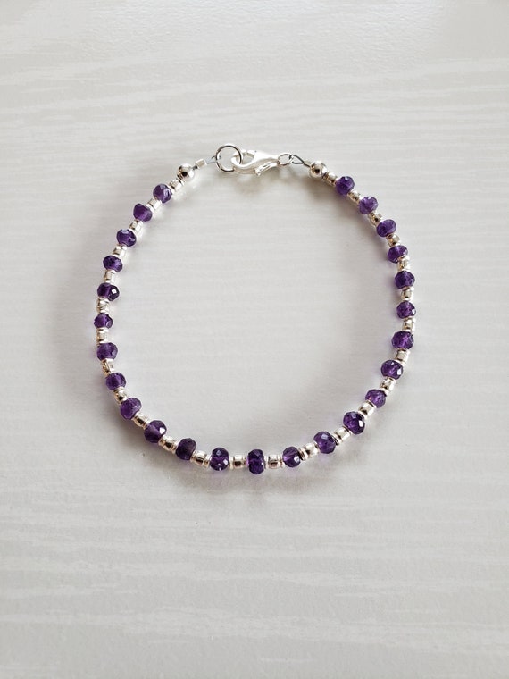 AAA+ African Amethyst, Hill Tribe Silver Bracelet | Minimalist, Dainty | February Birthstone | Gifts For Her/Him | Gift Boxed