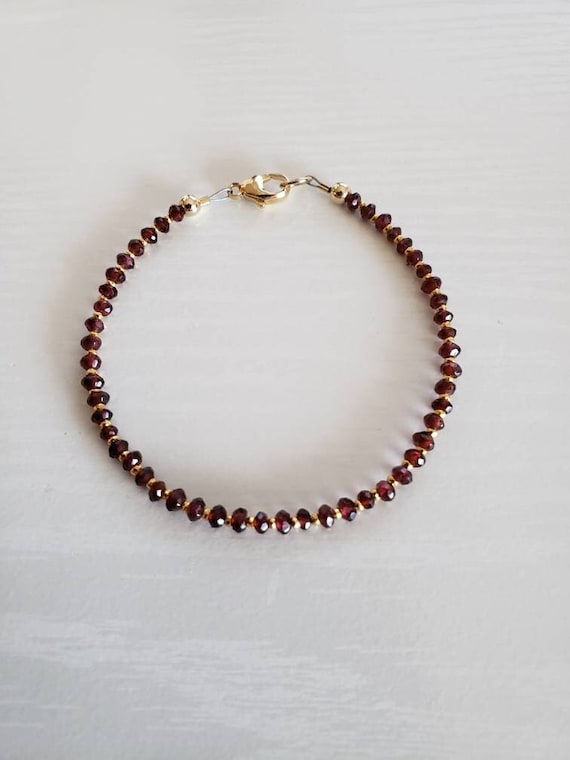 AAA+ Mozambique Garnet, 24K Hill Tribe Gold Vermeil Bracelet | 14K Gold Filled Findings | January Birthstone | Made To Order