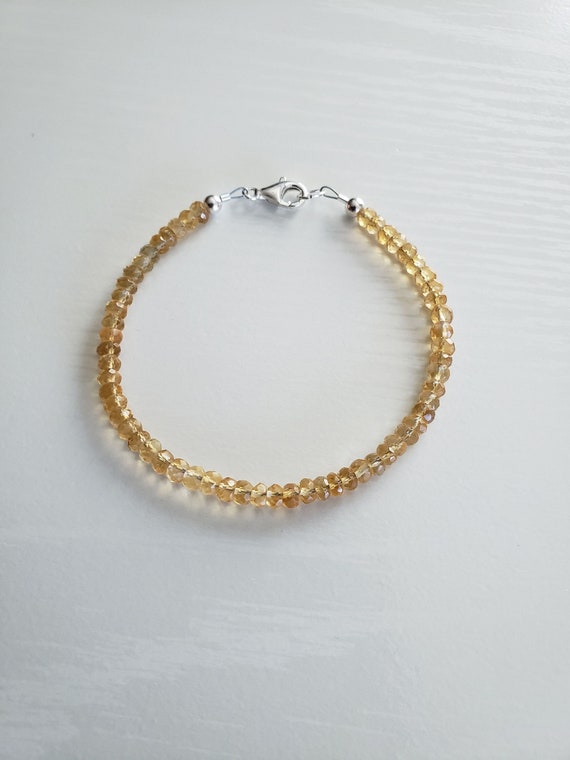 AAA+ Natural Citrine Bracelet | Faceted, Rondelle | Minimalist Dainty | 925, 14K Gold or Rose Gold Filled | November Birthstone