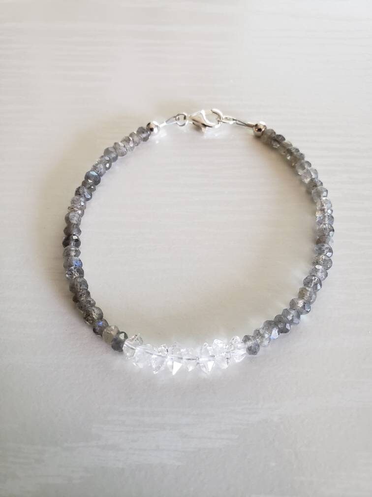 AAA Herkimer Diamond, Blue Fire Labradorite Bracelet | 925 Sterling ...