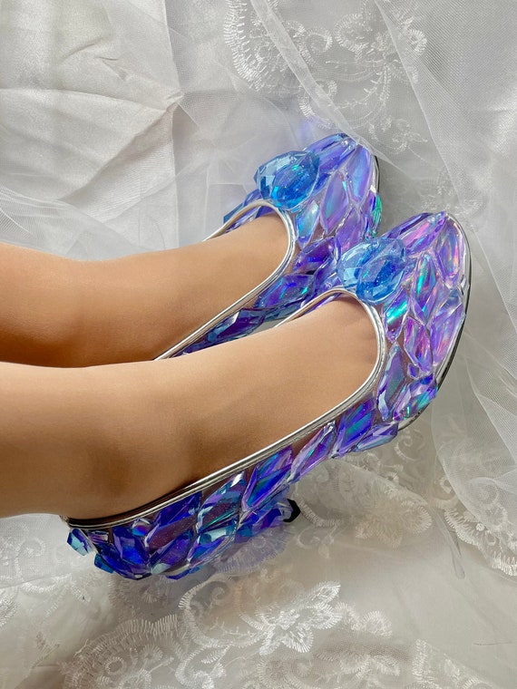 Cinderella Glass Lavender Blue Crystal Shoes -