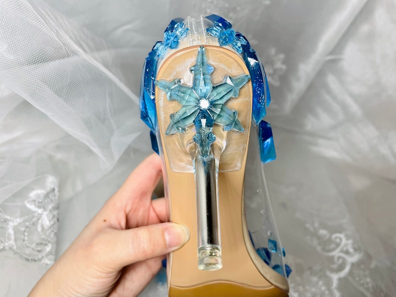 New Queen Elsa Shoes Crystal Blue Ice Glass Slippers Wedding Etsy