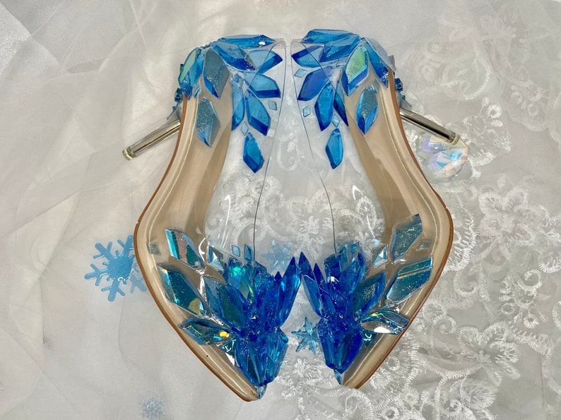 New Queen Elsa Shoes Crystal Blue Ice Glass Slippers Wedding Etsy