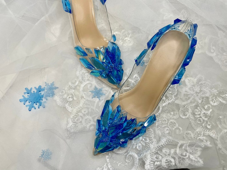 New Queen Elsa Shoes Crystal Blue Ice Glass Slippers Wedding Etsy