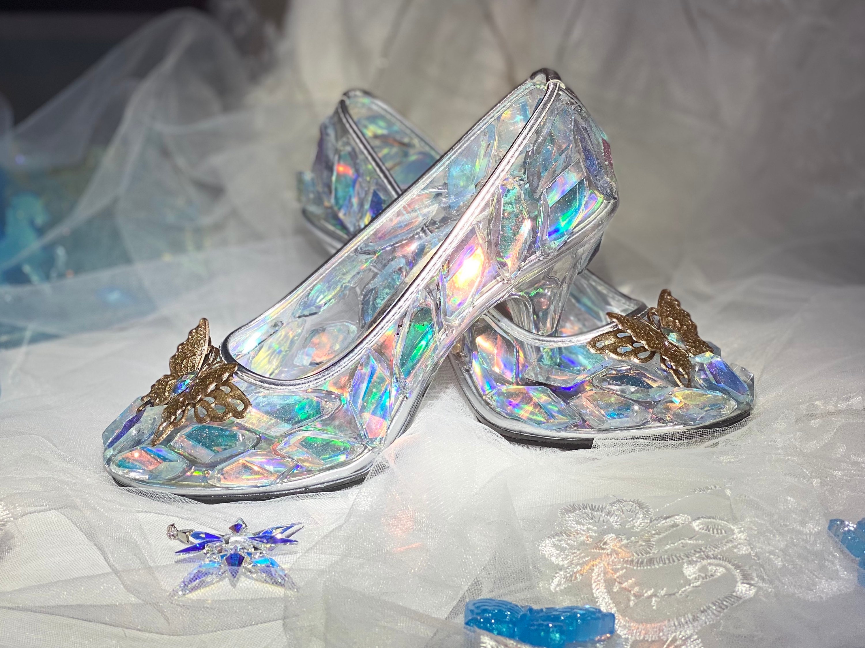 Clear Glass Slippers Disney Wedding Princess Cinderella Fairytale Costume Shoes 