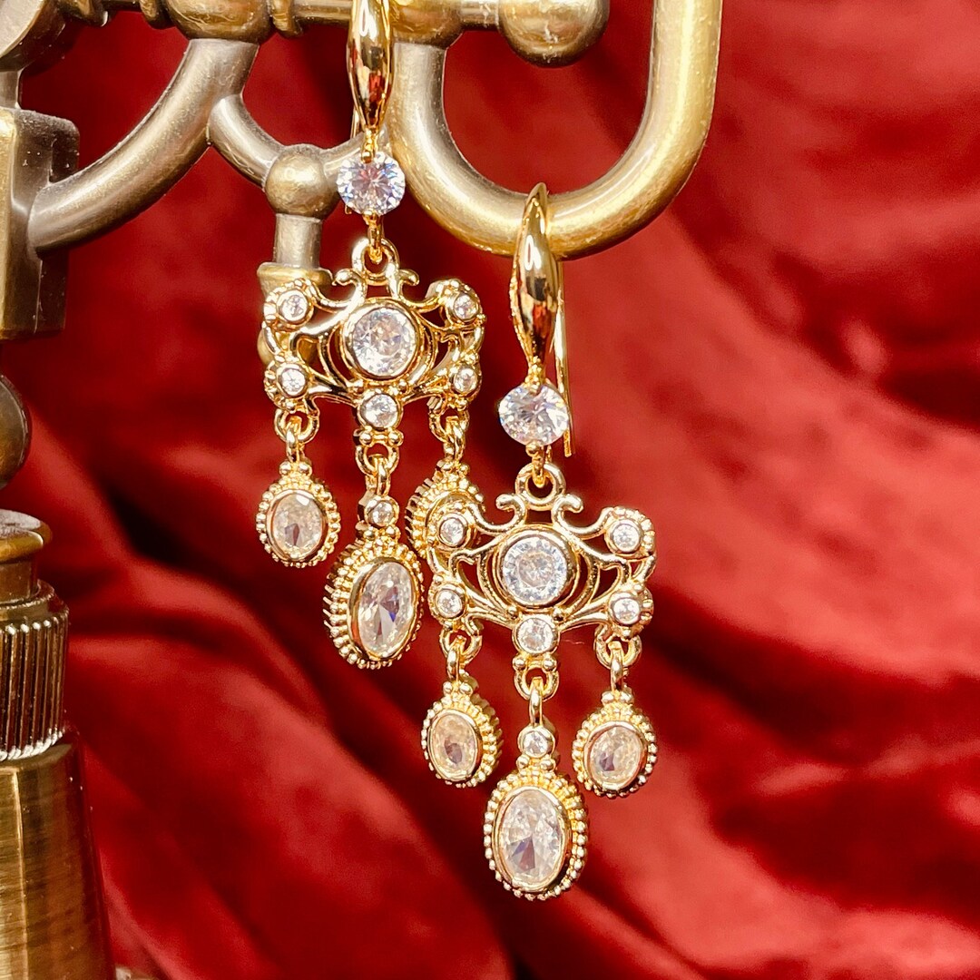Queen Catherine Antique Style Jewelry Dangle Drop Crystal Earrings 18k ...