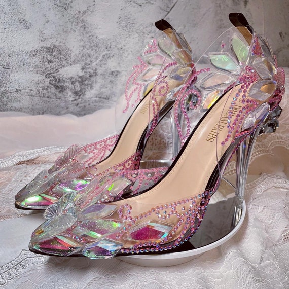 Modern / Fashion Silver Leather Wedding Shoes 2019 T-Strap Rhinestone  Butterfly 9 cm Stiletto Heels Pointed Toe High Heels