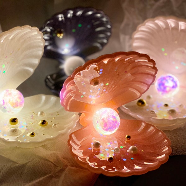 Crystal pearl shell night light warm white lamp Little Mermaid theme romantic gift for her Halloween unique gift