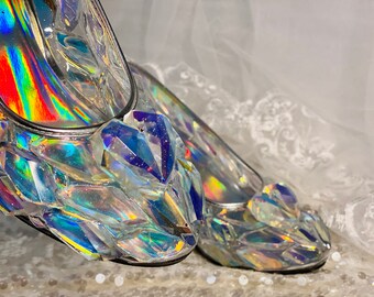 Wedding Cinderella glass slippers fairytale Disney cos bridal heels diamond  cut heart for birthday anniversary holidays gift for her