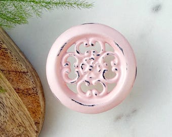 Rustic Ornate Metal Dresser Knob - Gray Cut-Out Design