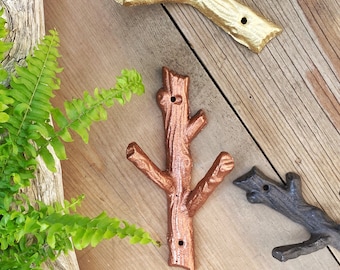 Cast Iron Tree Branch Hook: Rustic Cabin Decor