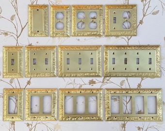 Ornate Metal Switch Plates, Raised Paisley Design, Gold Outlet Covers, Traditional Style