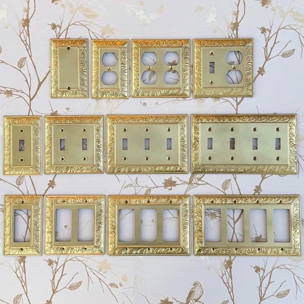 Ornate Metal Switch Plates, Raised Paisley Design, Gold Outlet Covers, Traditional Style