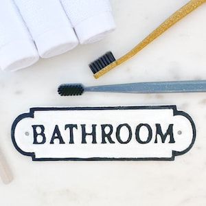 Cast Iron Bathroom Sign: Modern Farmhouse Door Plaque