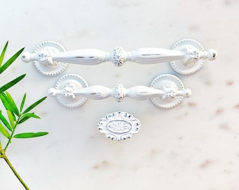 White Shabby Chic Drawer Pull or Knob: French Country Hardware